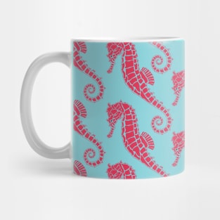 Vivid Pink and Blue Seahorse Pattern Mug